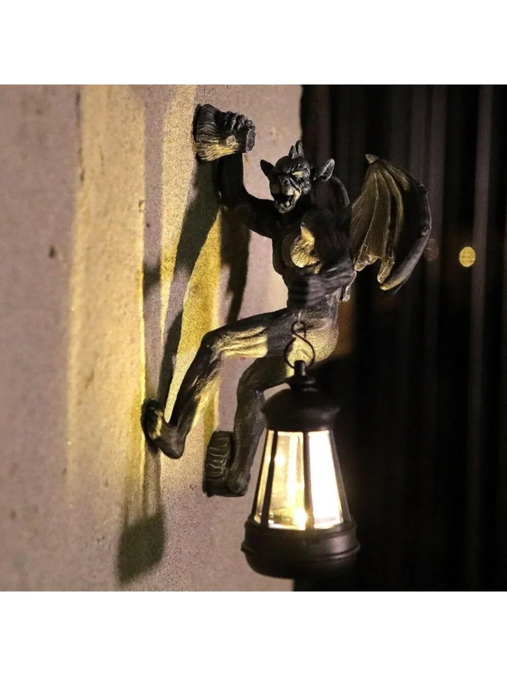 Gothic Dragon Winged Gargoyle Solar Lantern Wall Decor for Garden & Patio Gift
